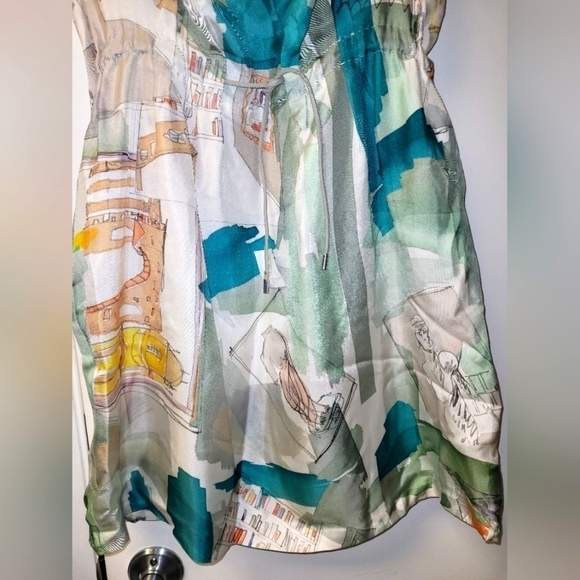 Piazza Sempione Silk Watercolor Italian Monuments Print Drawstring Dress Size S - Picture 6 of 16